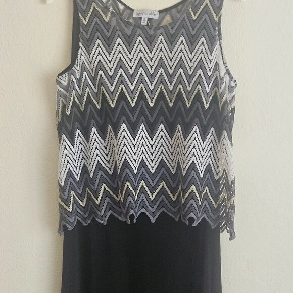 Black sleeveless maxi dress Party Cruise Chevron Stripes Knit crochet overlay XL - Picture 8 of 9
